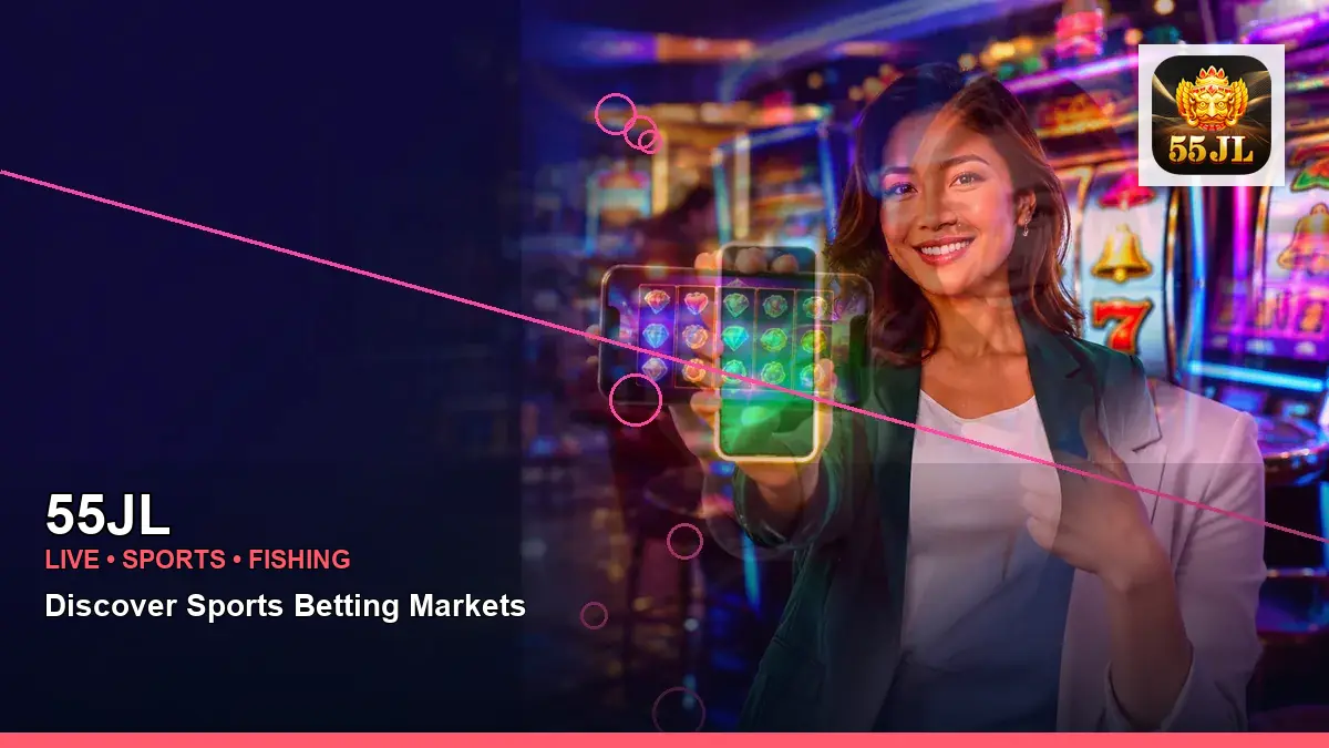 55JL party online slot games featuring an adult Filipina casino host with a right-framed composition
