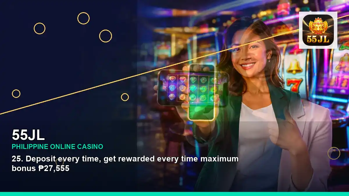 55JL Philippines casino guide with right-framed VIP casino rewards and an adult Filipina casino host