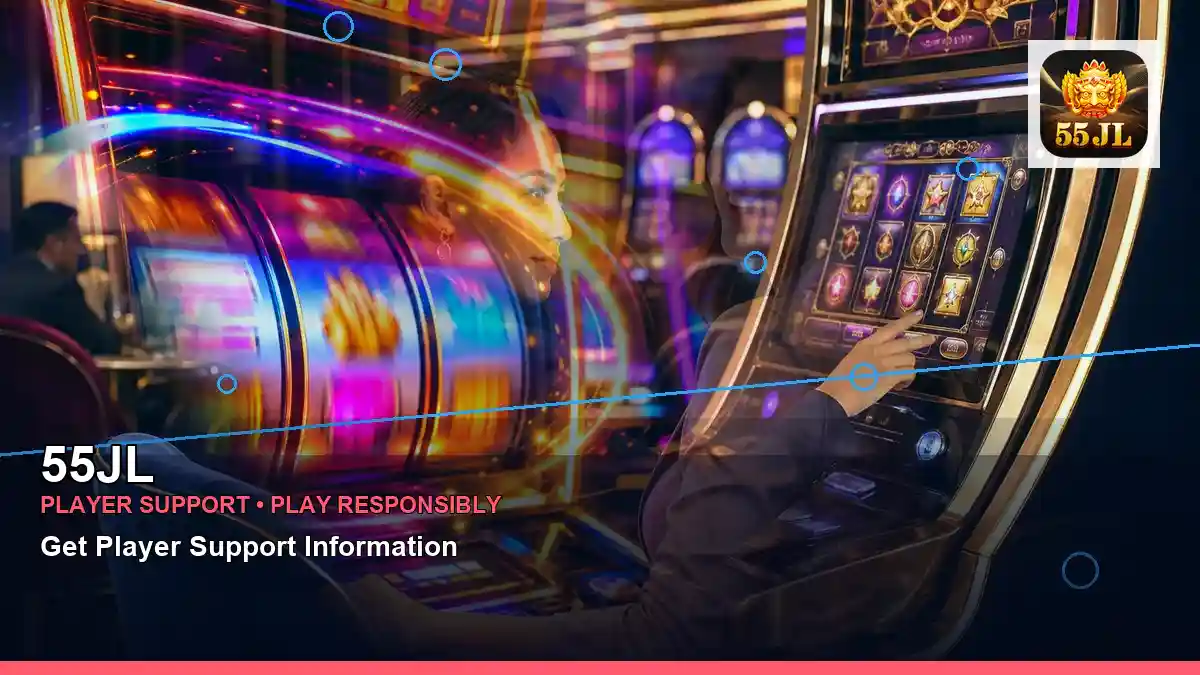 55JL mobile casino app featuring an adult Filipina casino host with a layered collage composition